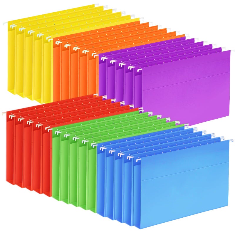 LACCHOUFEE 30 Pack Hanging File Folders  Letter Size with 1/5-Cut Adjustable Tabs  6 Selected Color - File Folder Organizer for Filing Cabinet Office Home  Designed for Bulky Files  Medical Charts - Image 1